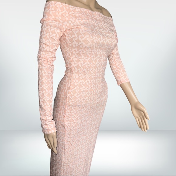Lipinskaya Brand Peach and White Stretch Bodycon Midi Dress S NWT - Picture 4 of 8